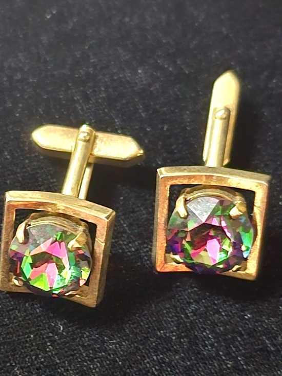 assumed Swank Other - Vintage Swank Gold-Tone Cuff Links with Watermelon Vitrial Medium Mystic Topaz